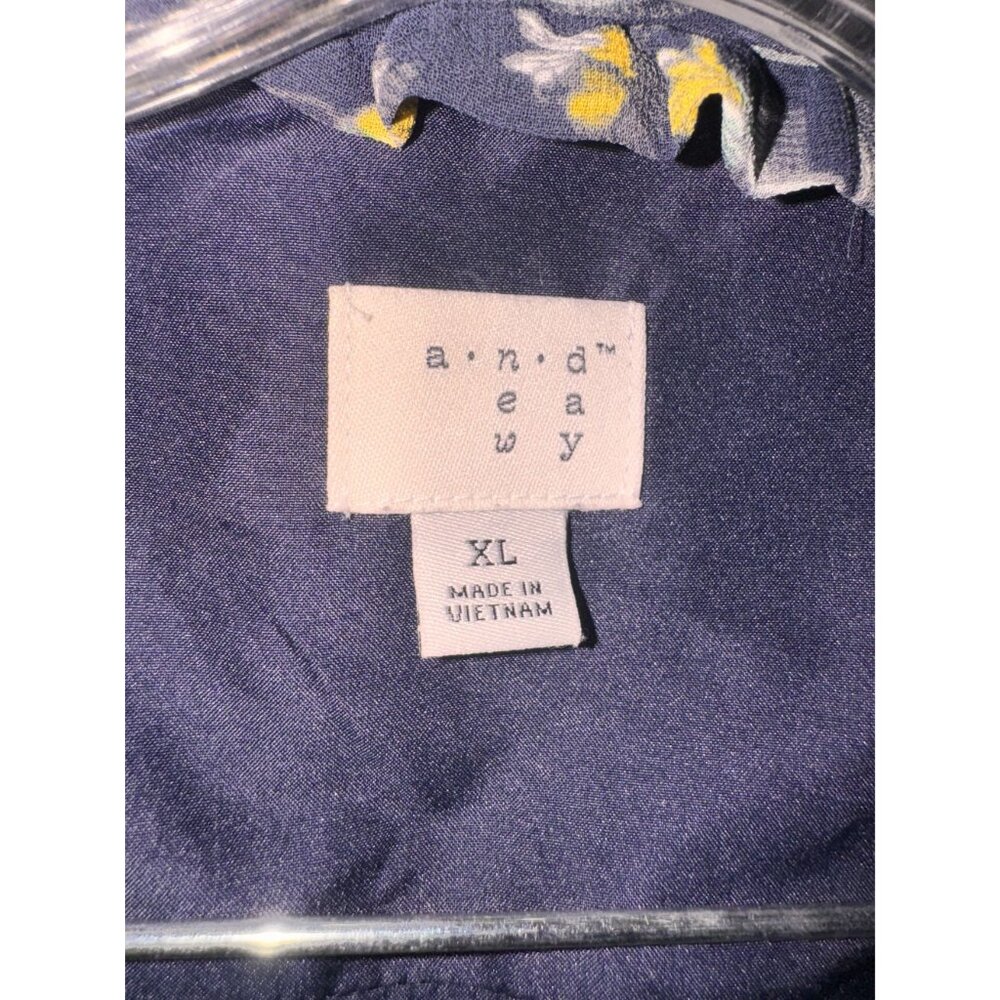 a new day Womens Floral Sleeveless Dress XL Navy With Ruffled Hem & Tie Waist - Picture 5 of 6
